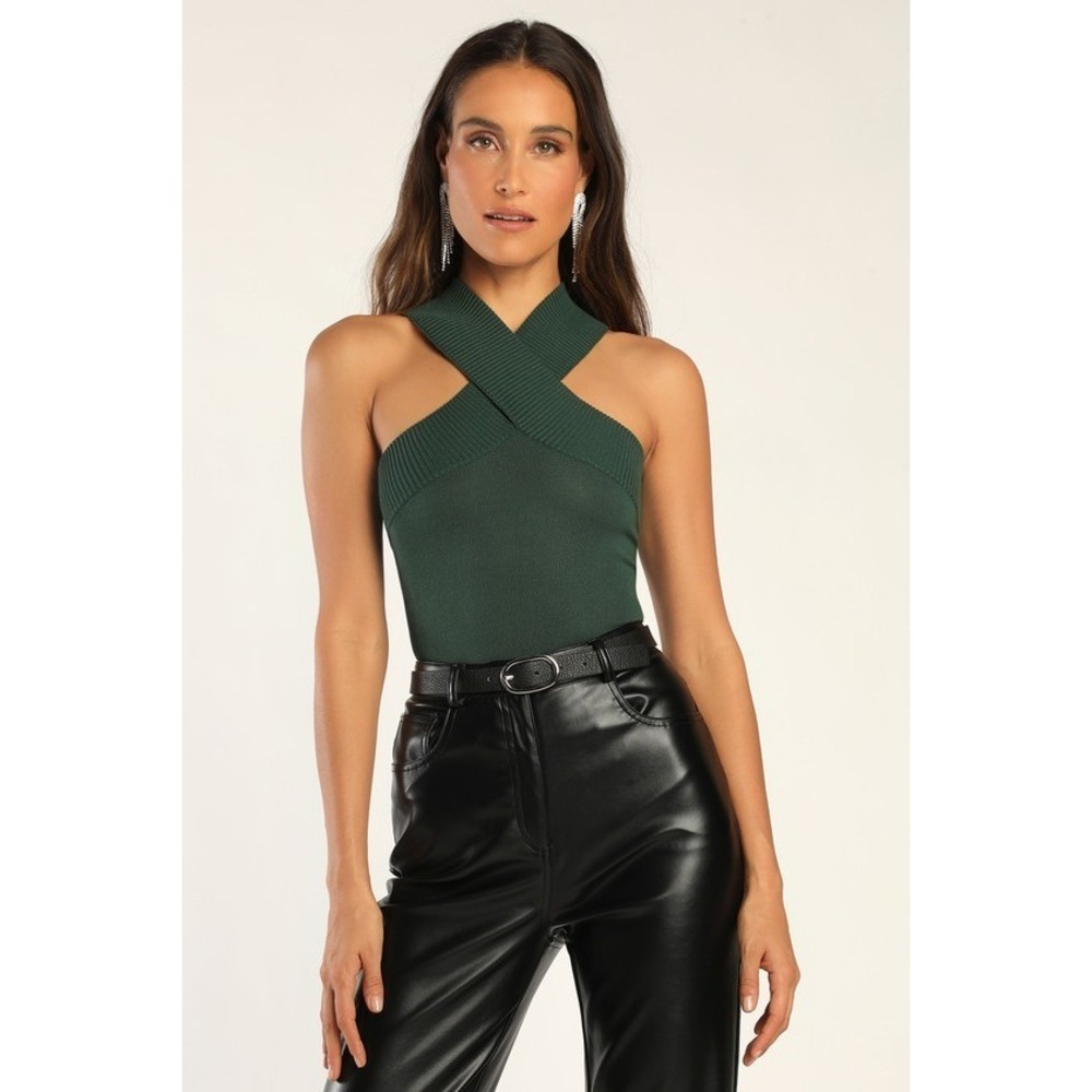 Lulus Don't Cross Me Emerald Green Sweater Knit Sleeveless Bodysuit - Size S